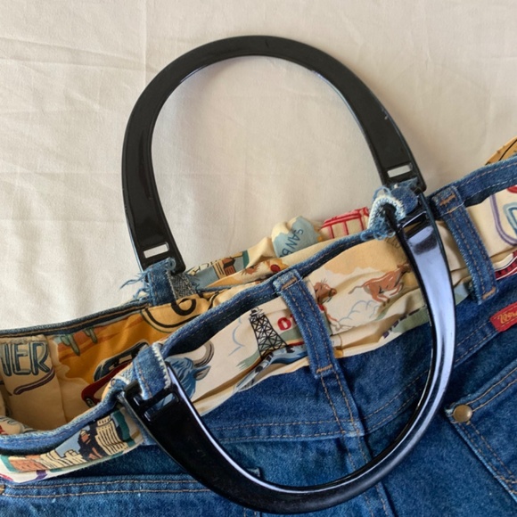 Vintage Handmade Womens Denim Purse Handbag Bow Lined Route 66 18x11” - Picture 5 of 13